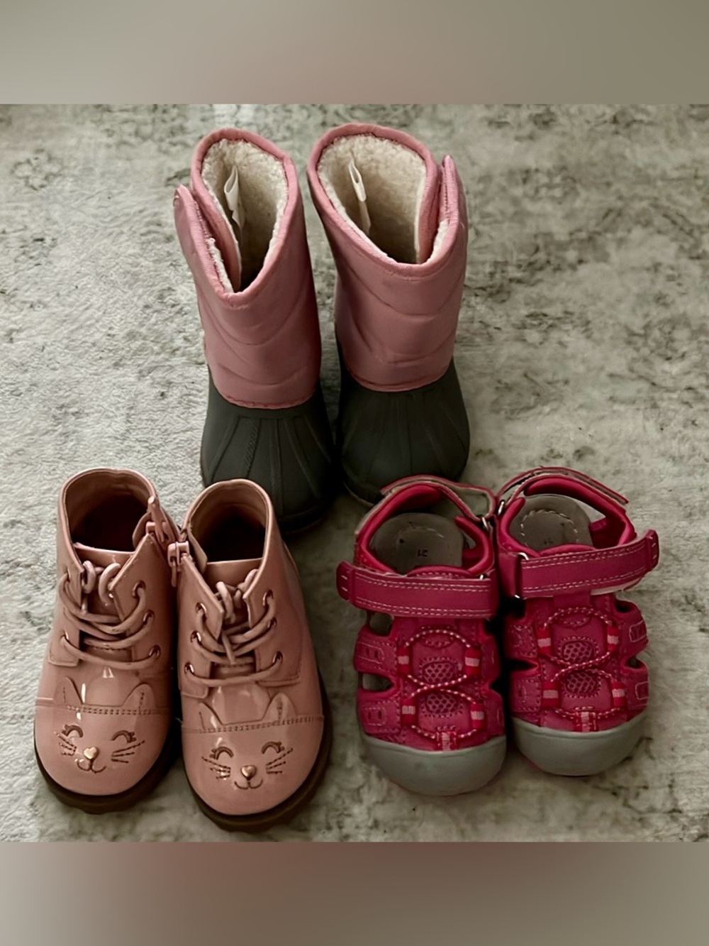 Kids Pink Winter Boots, Pink Cat Lace-Up Shoes & Pink Sandals - Mixed Set